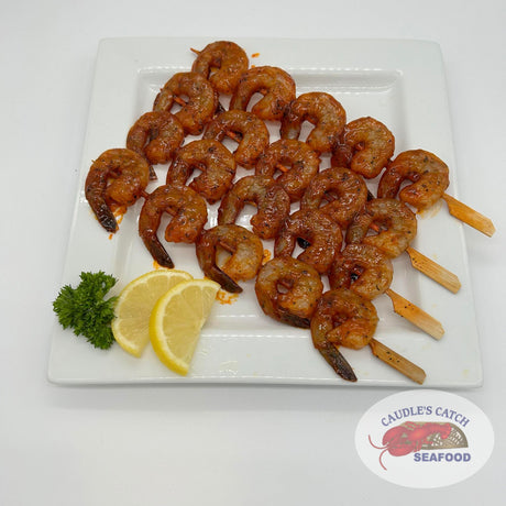 Freshly Made Cajun Marinated Shrimp Skewers