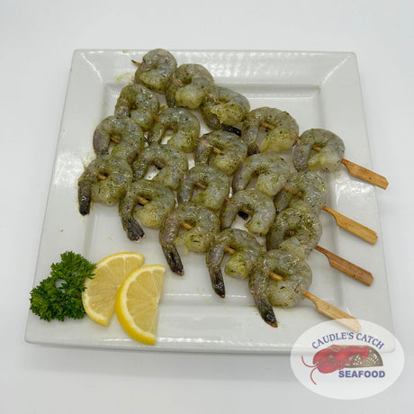 Freshly Made Garlic Butter Marinated Shrimp Skewers