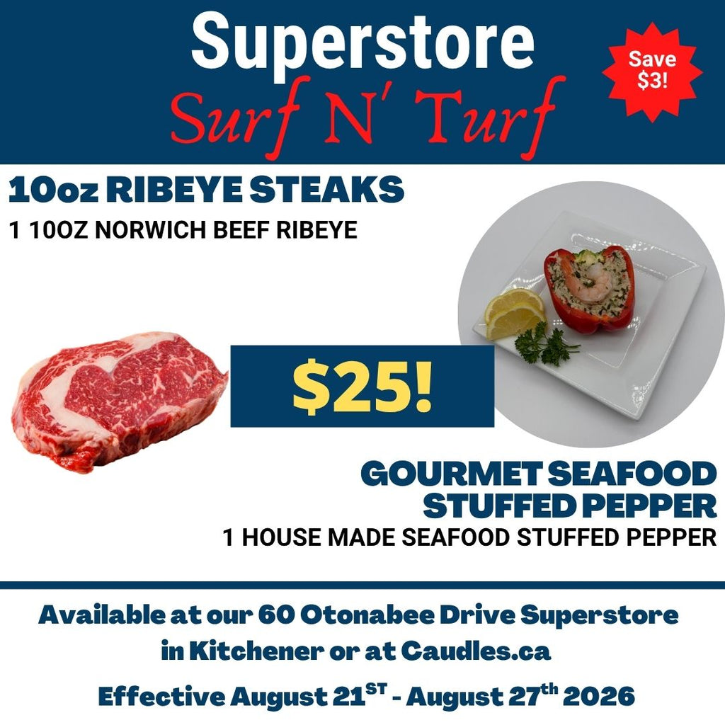 Superstore Surf N' Turf Special - One Norwich Packers Ribeye Steak and One House Made Gourmet Crab Cake