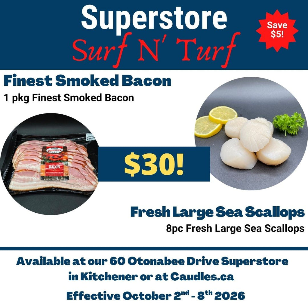 Superstore Surf N' Turf Special - 1pkg Finest Meats Smoked Bacon & 8pc Fresh Large Sea Scallops