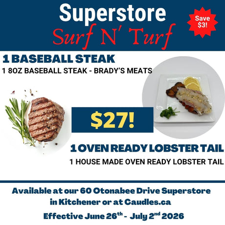 Superstore Surf N' Turf Special - One Bradys Baseball Steak and One Oven Ready Lobster Tail