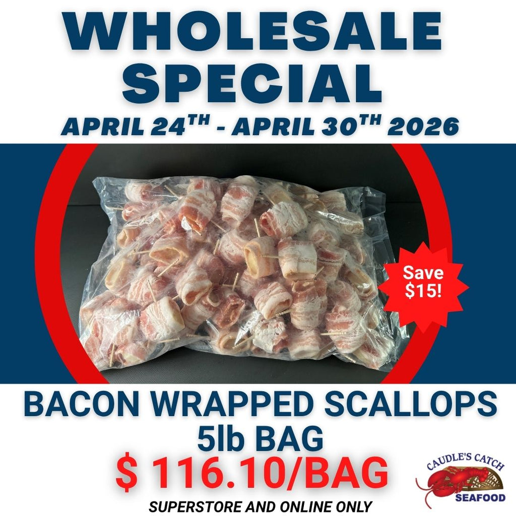 Wholesale Special: Frozen Bacon Wrapped Scallops (5lb Bag)