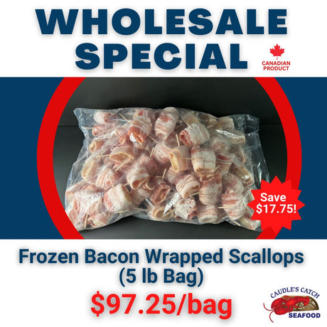 Wholesale Special: Frozen Bacon Wrapped Scallops (5 lb Bag)