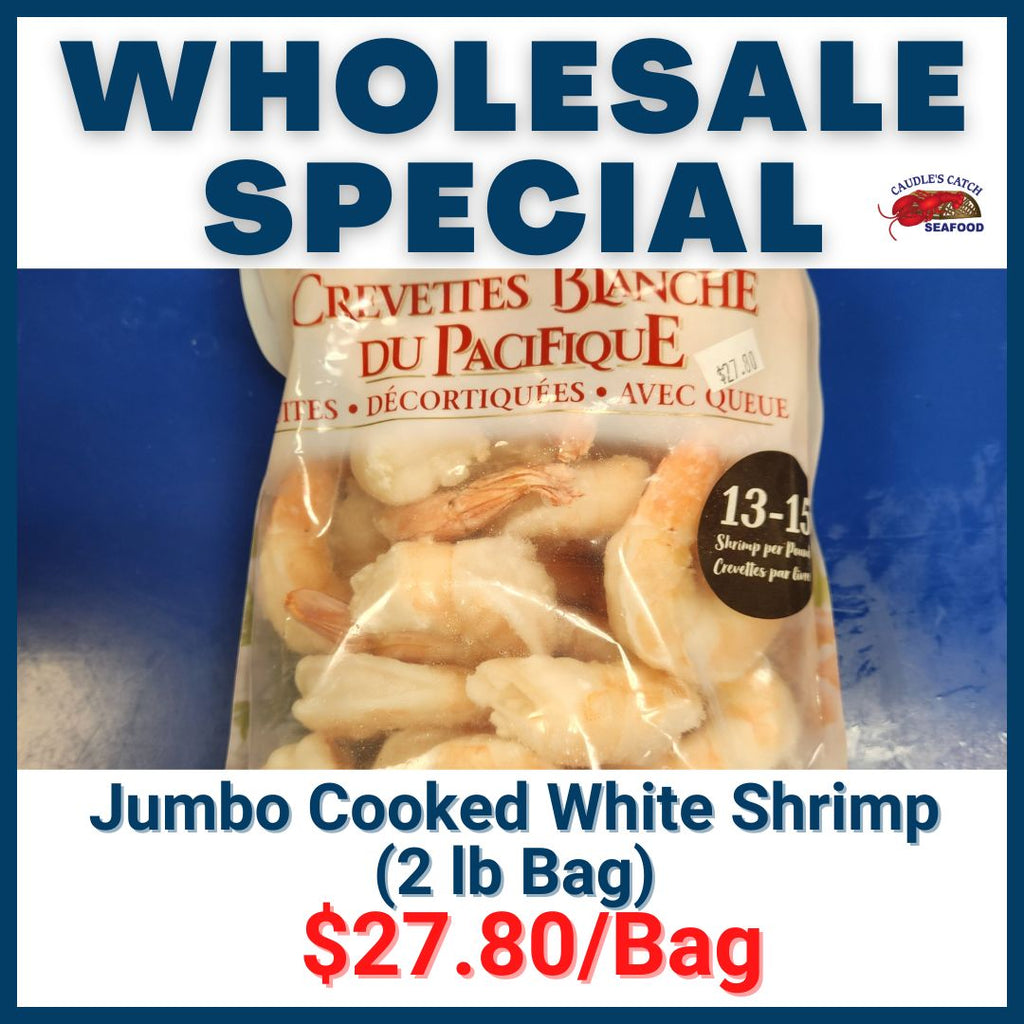 Wholesale Special: Frozen Jumbo Cooked White Pacific Shrimp 13-15ct (2 lb bag)