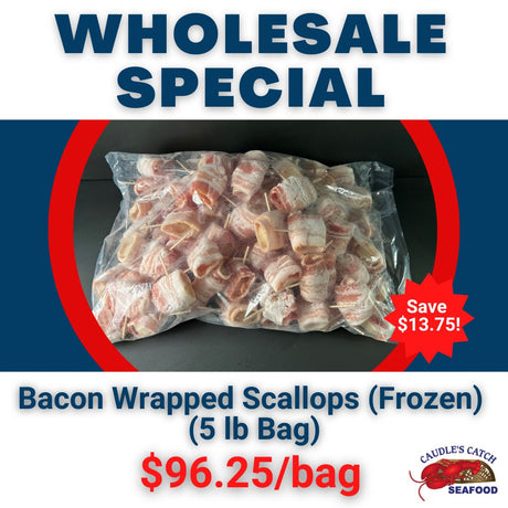 Wholesale Special:  Frozen Bacon Wrapped Scallops (5 lb Bag)