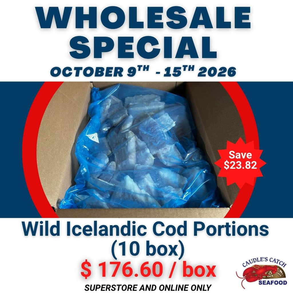 Wholesale Special: Frozen Wild Caught Icelandic Cod Portions (10 lb box)