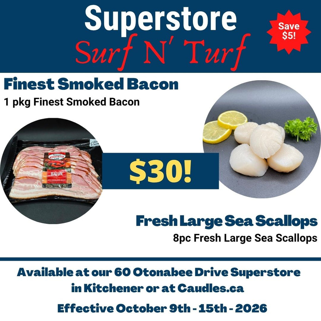 Superstore Surf N' Turf Special - 1pkg Finest Meats Smoked Bacon & 8pc Fresh Large Sea Scallops