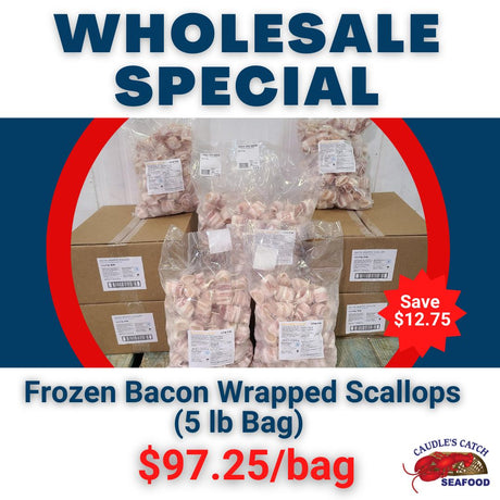 Wholesale Special:  Frozen Bacon Wrapped Scallops (5 lbs)