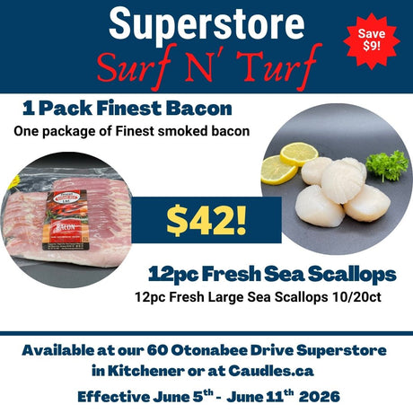 Superstore Surf N' Turf Special - One package Finest Bacon and 12pc Fresh Sea Scallops
