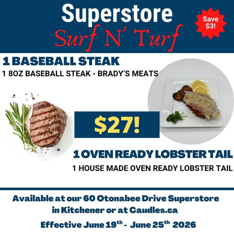 Superstore Surf N' Turf Special - One Bradys Baseball Steak and One Oven Ready Lobster Tail